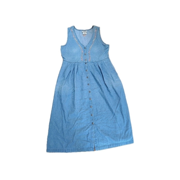 vintage Northern Reflections 80s embroidered floral denim jumper dress - Picture 1 of 6